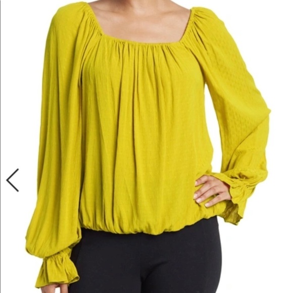 Ramy Brook Jacquard Puff Sleeve Blouse in Gold Large - Picture 1 of 7